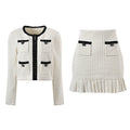 Isadora Jacket & Skirt Set - Textured Knit Pattern - Accents - Ruffled Hem - Decorative Buttons - Elegant