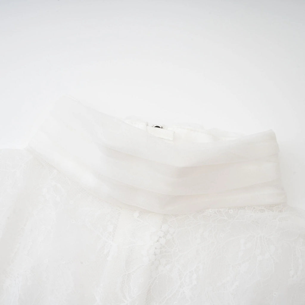 Iside Cropped Top Bell Sleeve Crystal Trim White