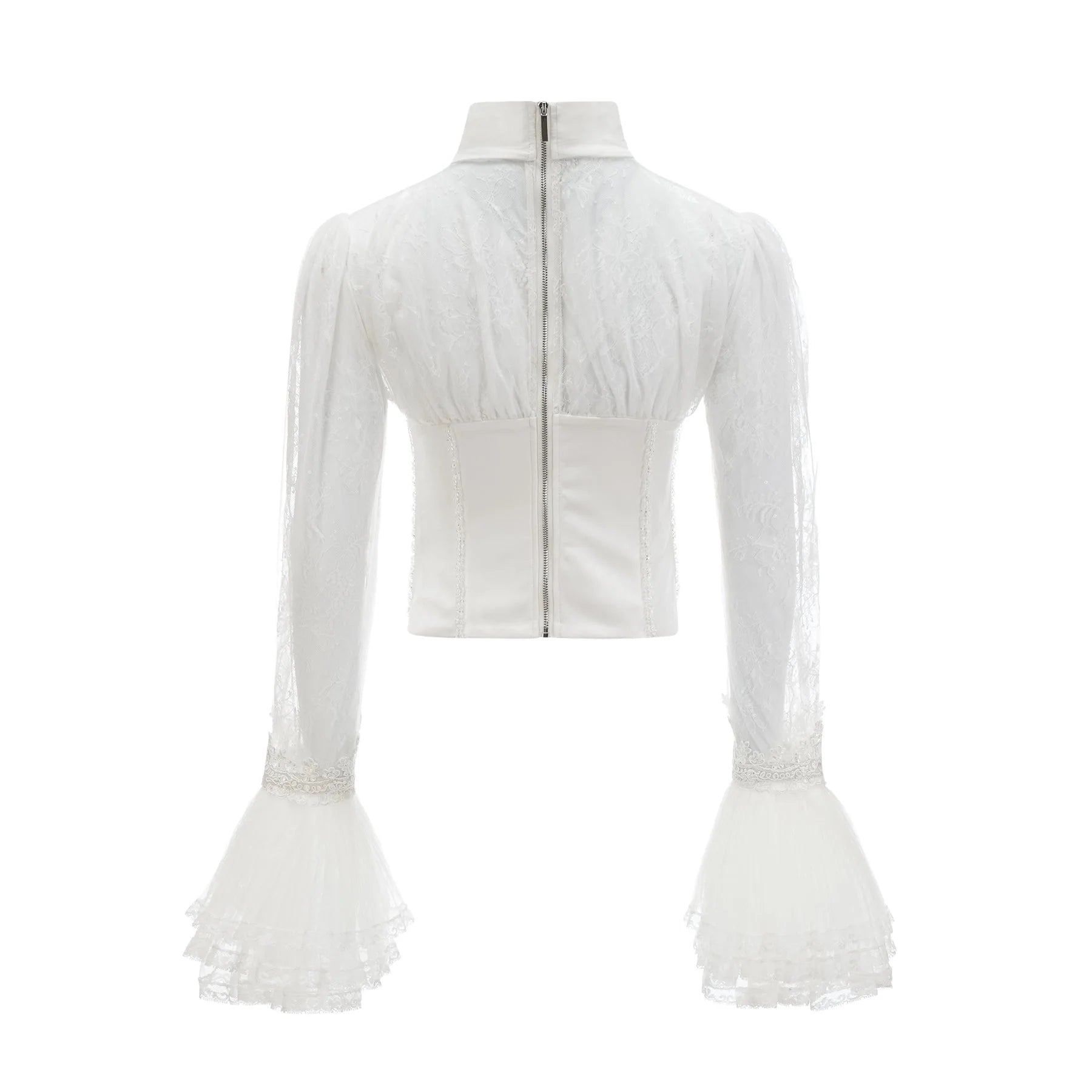 Iside Cropped Top Bell Sleeve Crystal Trim White