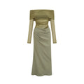 Iside Midi Dress Green Semi - sheer Off - shoulder & Tulle Detail