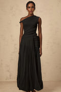 Isla Maxi Dress Black Mono - shoulder Cut - out & Side Slit