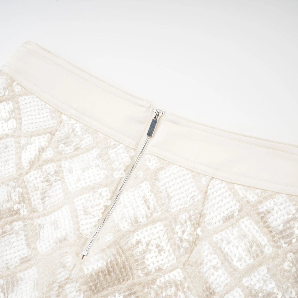 Isla Skirt - Lattice Texture - Sequin Finish - Zip Fastening - Tailored Shape - Festive And Statement Wear