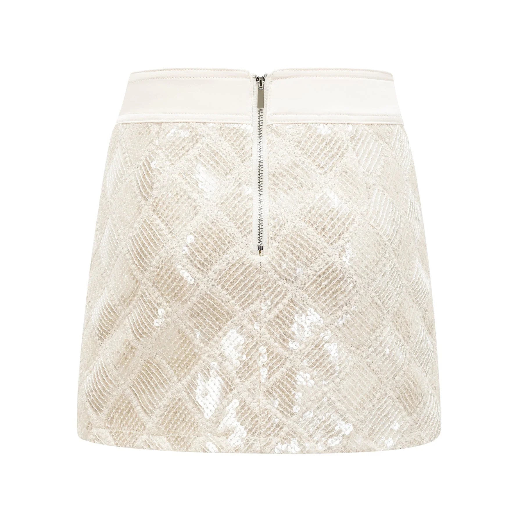 Isla White Sequin Lattice Mini Skirt