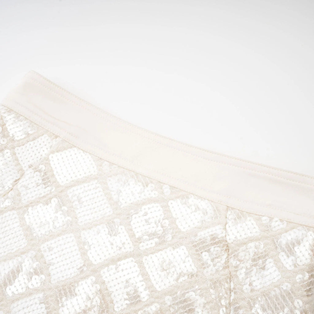Isla White Sequin Lattice Mini Skirt