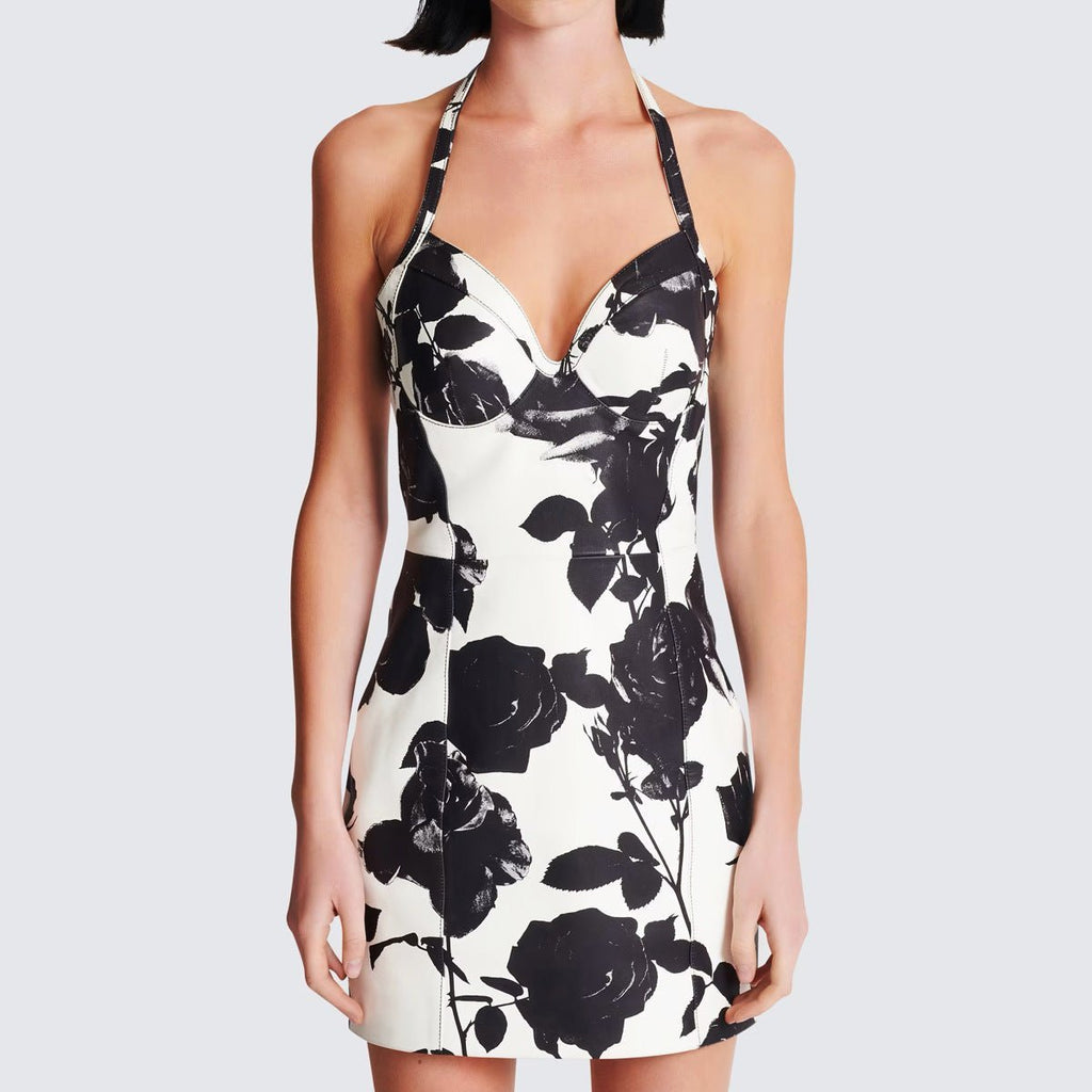 Ivana Dress - Bodycon Silhouette - Halter Neck Design - Floral Print - Elegant Evening Wear