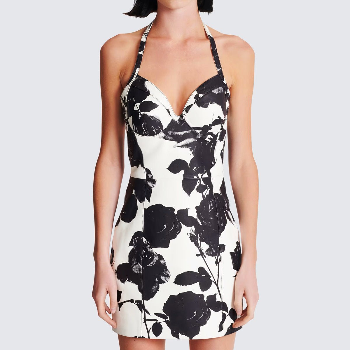 Ivana Dress - Bodycon Silhouette - Halter Neck Design - Floral Print - Elegant Evening Wear