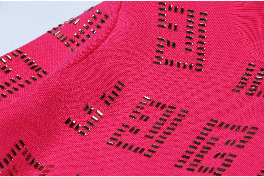 Ivana Dress - Fitted Mid - Length Silhouette - Geometric Cutouts - Tailored Fit - Metallic Accents