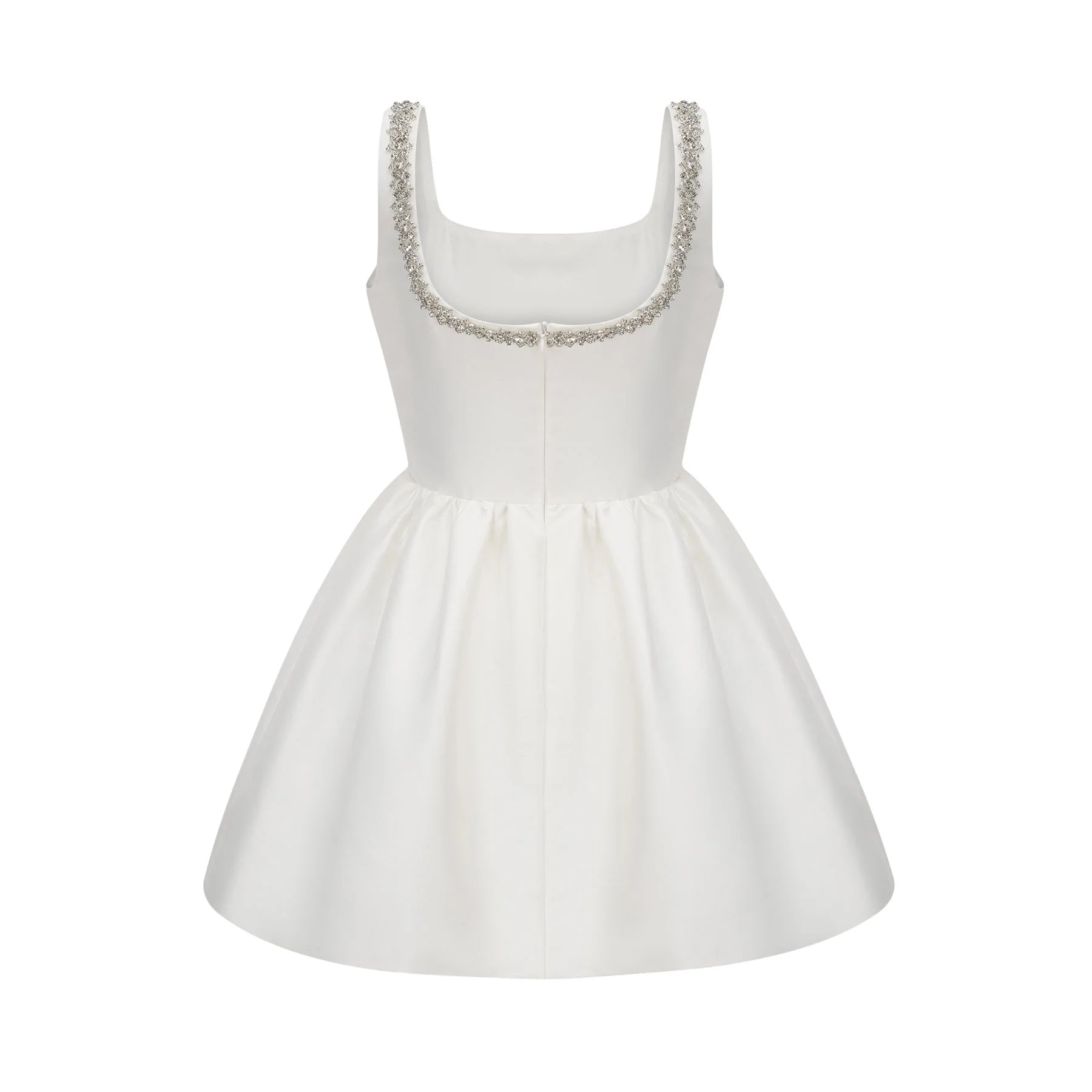 Ivanka Mini Dress Crystal Embellished Square Neck White