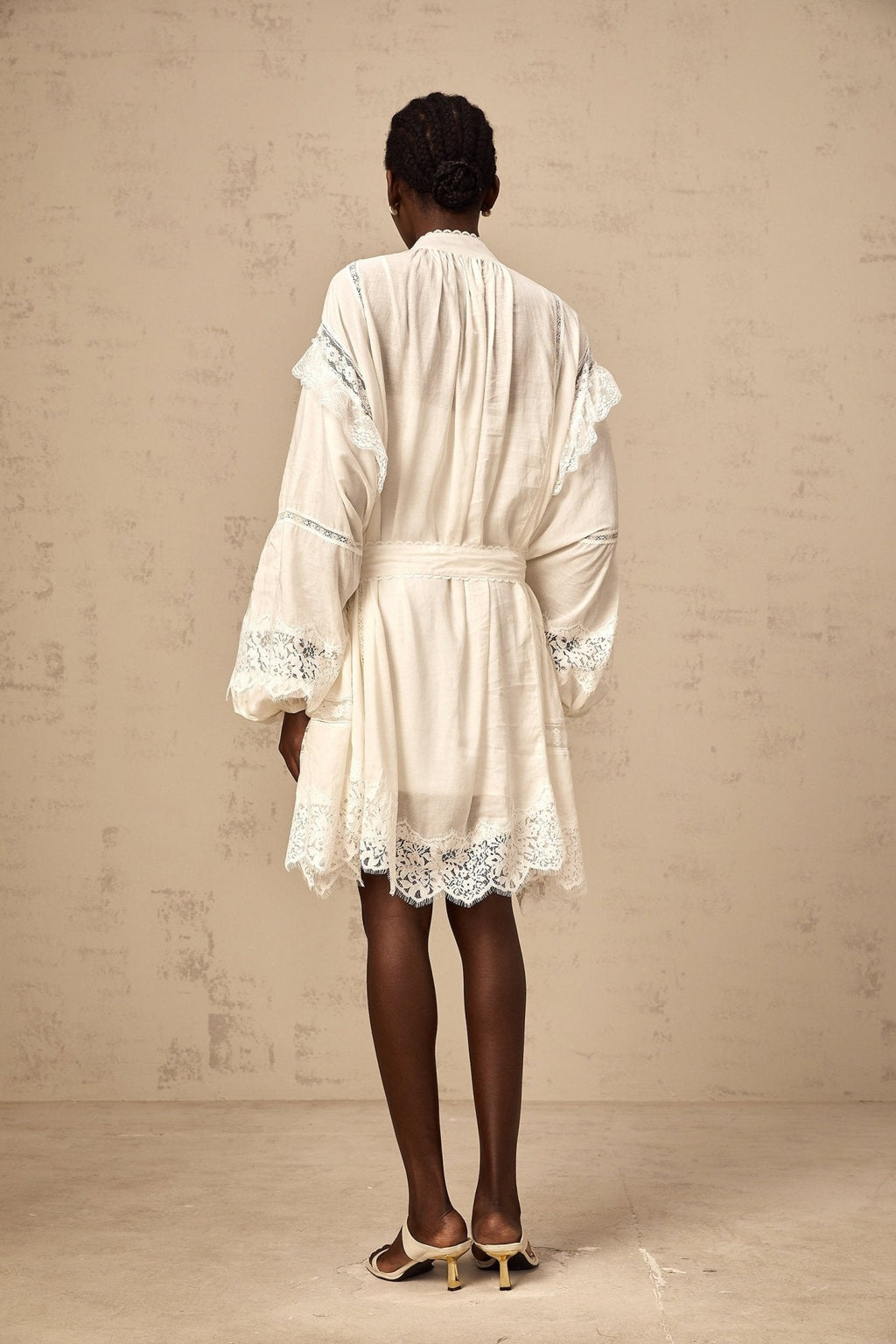 Ivanka Mini Dress White Floral Lace Ruffle Bow Trim