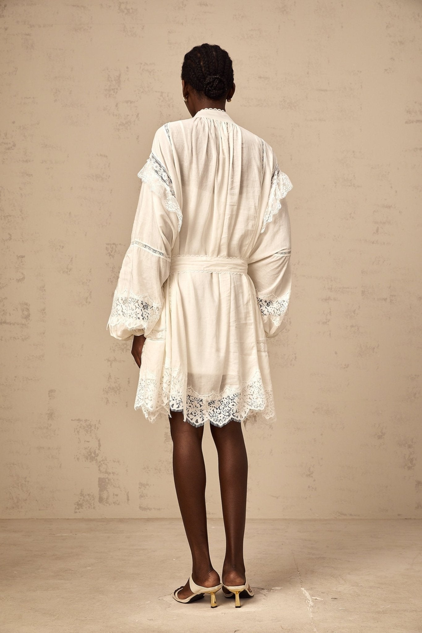 Ivanka Mini Dress White Floral Lace Ruffle Bow Trim