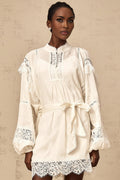 Ivanka Mini Dress White Floral Lace Ruffle Bow Trim
