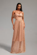 Ivanna Pink Glitter Off-Shoulder Maxi Dress