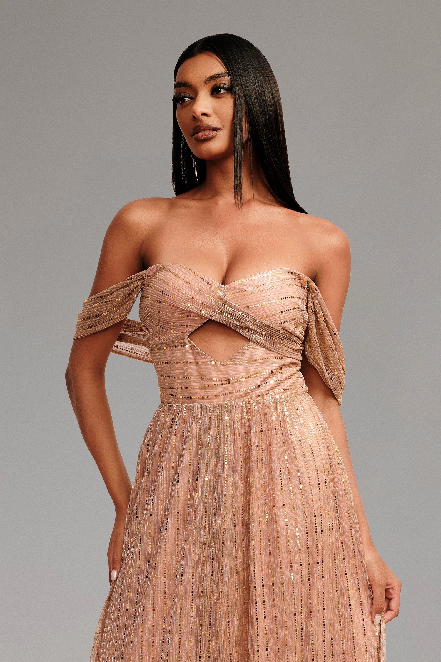 Ivanna Pink Glitter Off-Shoulder Maxi Dress