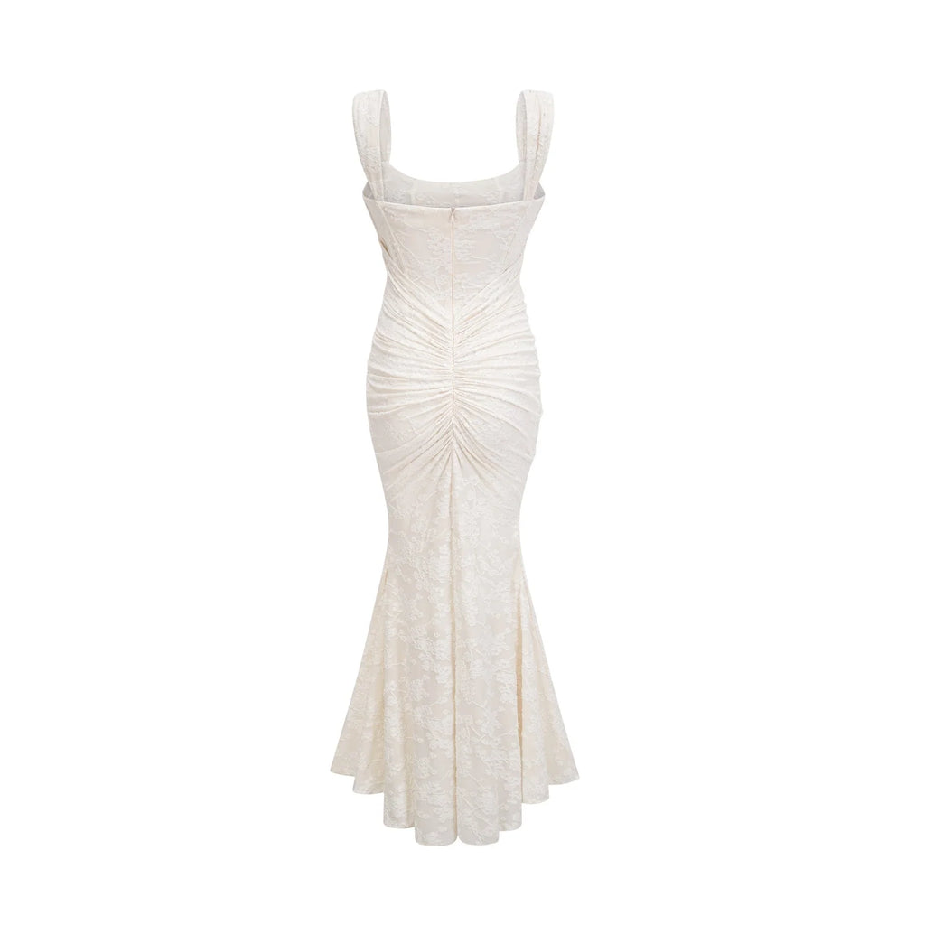 Ivory Jacquard Maxi Dress With Corset Detail