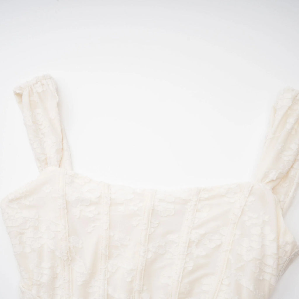Ivory Jacquard Maxi Dress With Corset Detail