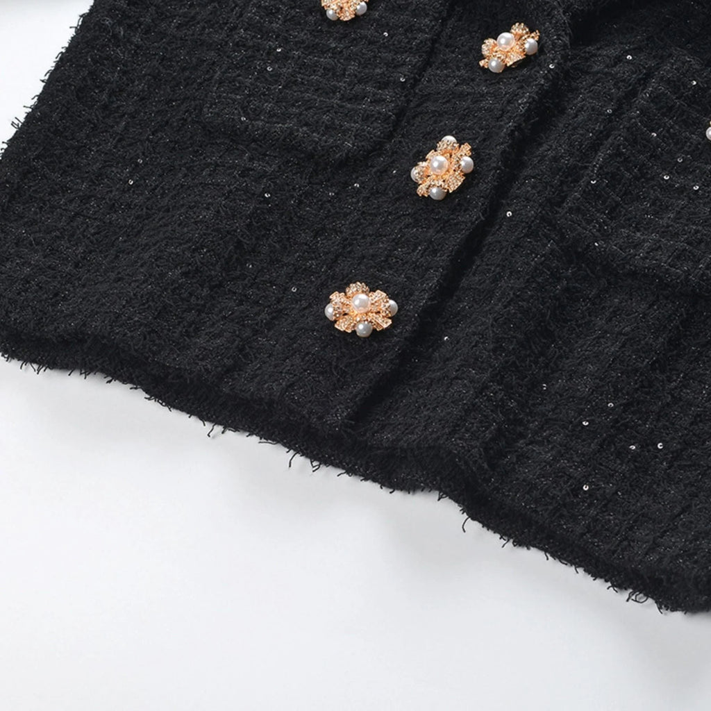 Ivy Jacket & Skirt Black Waffle Knit Matching Set
