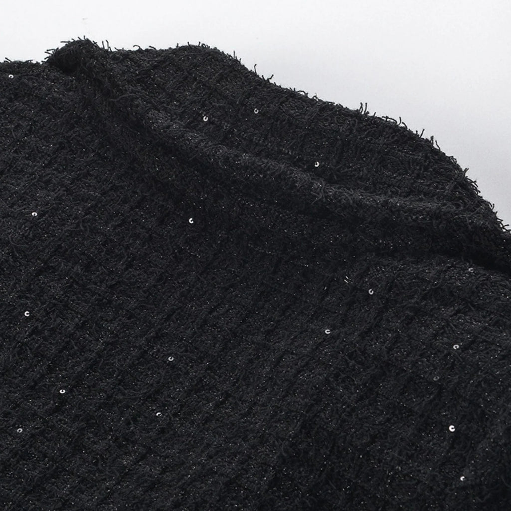 Ivy Jacket & Skirt Black Waffle Knit Matching Set