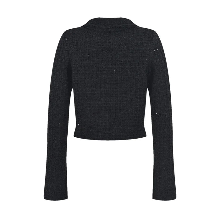 Ivy Jacket & Skirt Black Waffle Knit Matching Set
