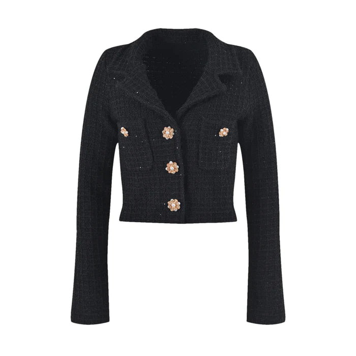 Ivy Jacket & Skirt Black Waffle Knit Matching Set