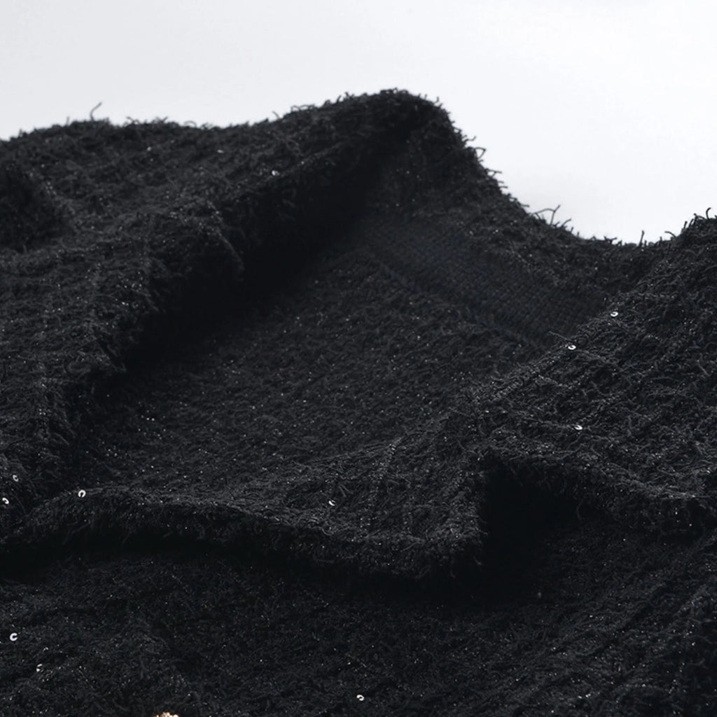 Ivy Jacket & Skirt Black Waffle Knit Matching Set