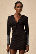 Jacqueline Mini Dress Jacqueline Rhinestone VNeck Black Thigh