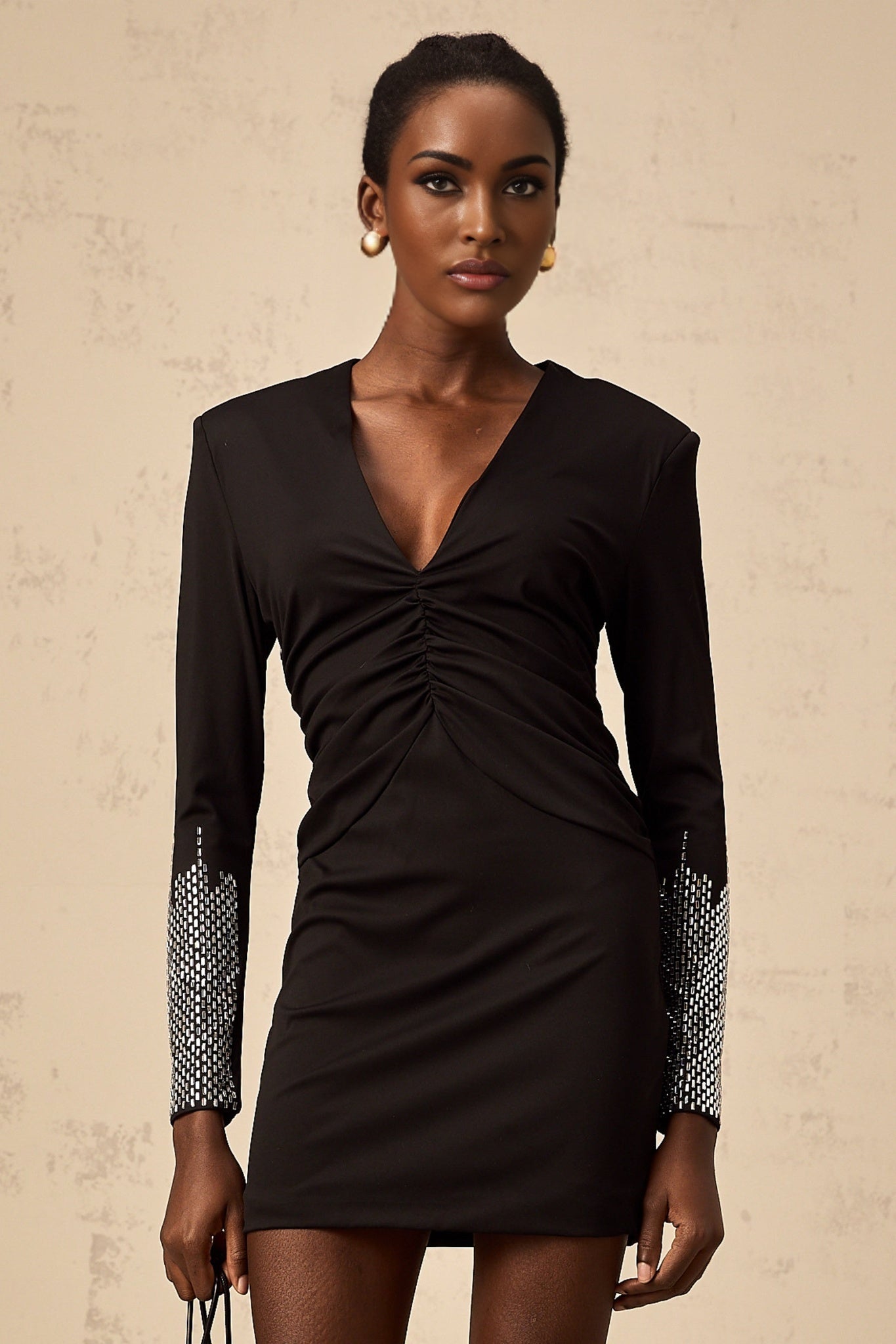 Jacqueline Mini Dress Jacqueline Rhinestone VNeck Black Thigh