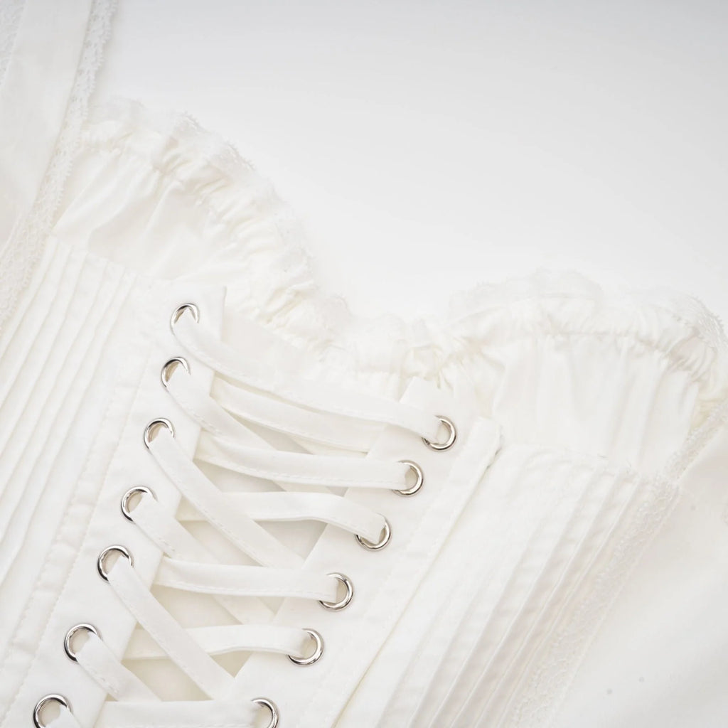 Jada Mini Dress Lace Corset Layered White & Spaghetti Straps