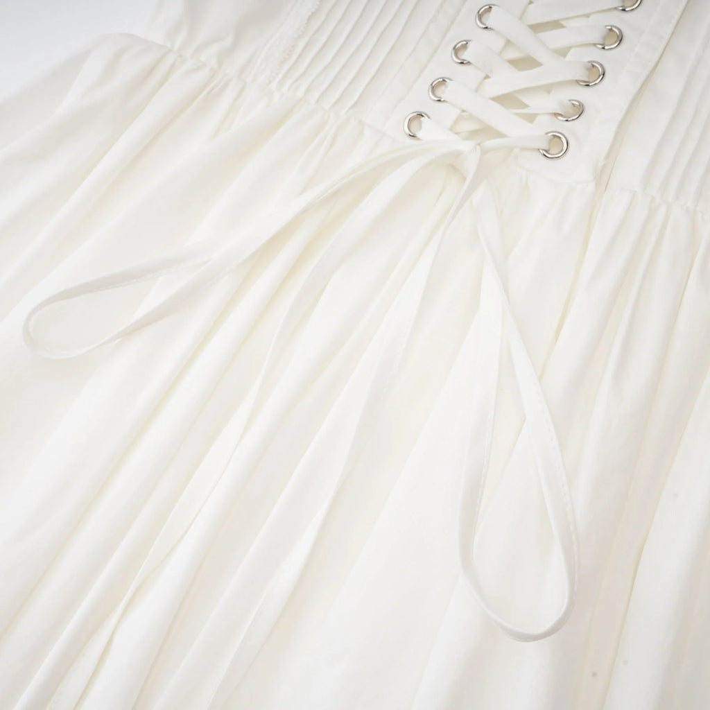 Jada Mini Dress Lace Corset Layered White & Spaghetti Straps