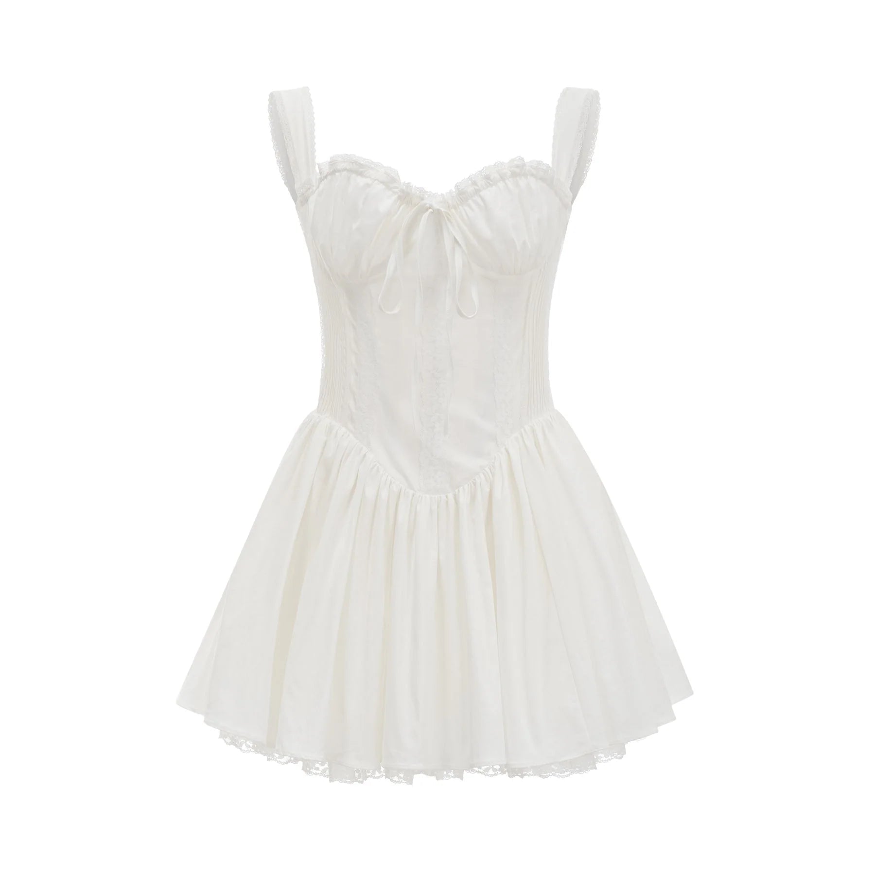 Jada Mini Dress Lace Corset Layered White & Spaghetti Straps