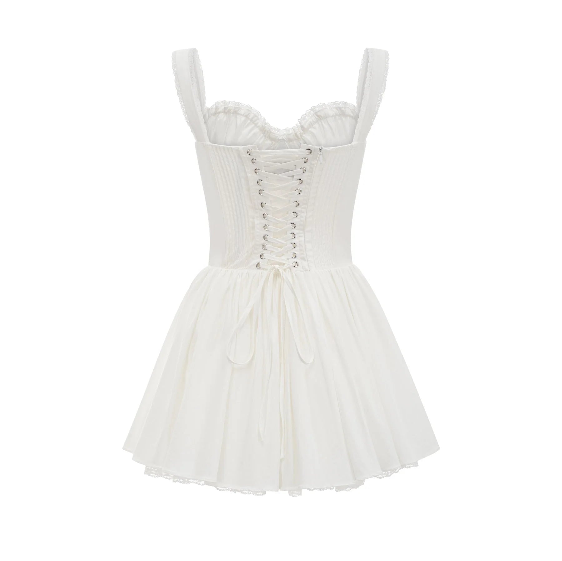 Jada Mini Dress Lace Corset Layered White & Spaghetti Straps