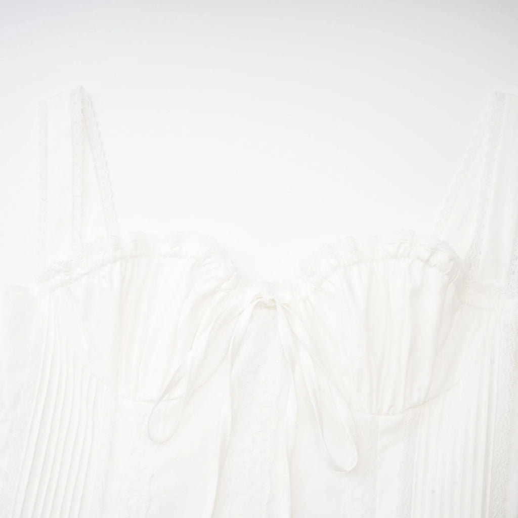 Jada Mini Dress Lace Corset Layered White & Spaghetti Straps