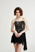 Janessa Mini Dress Black Lace Strapless Ribbon Pierced