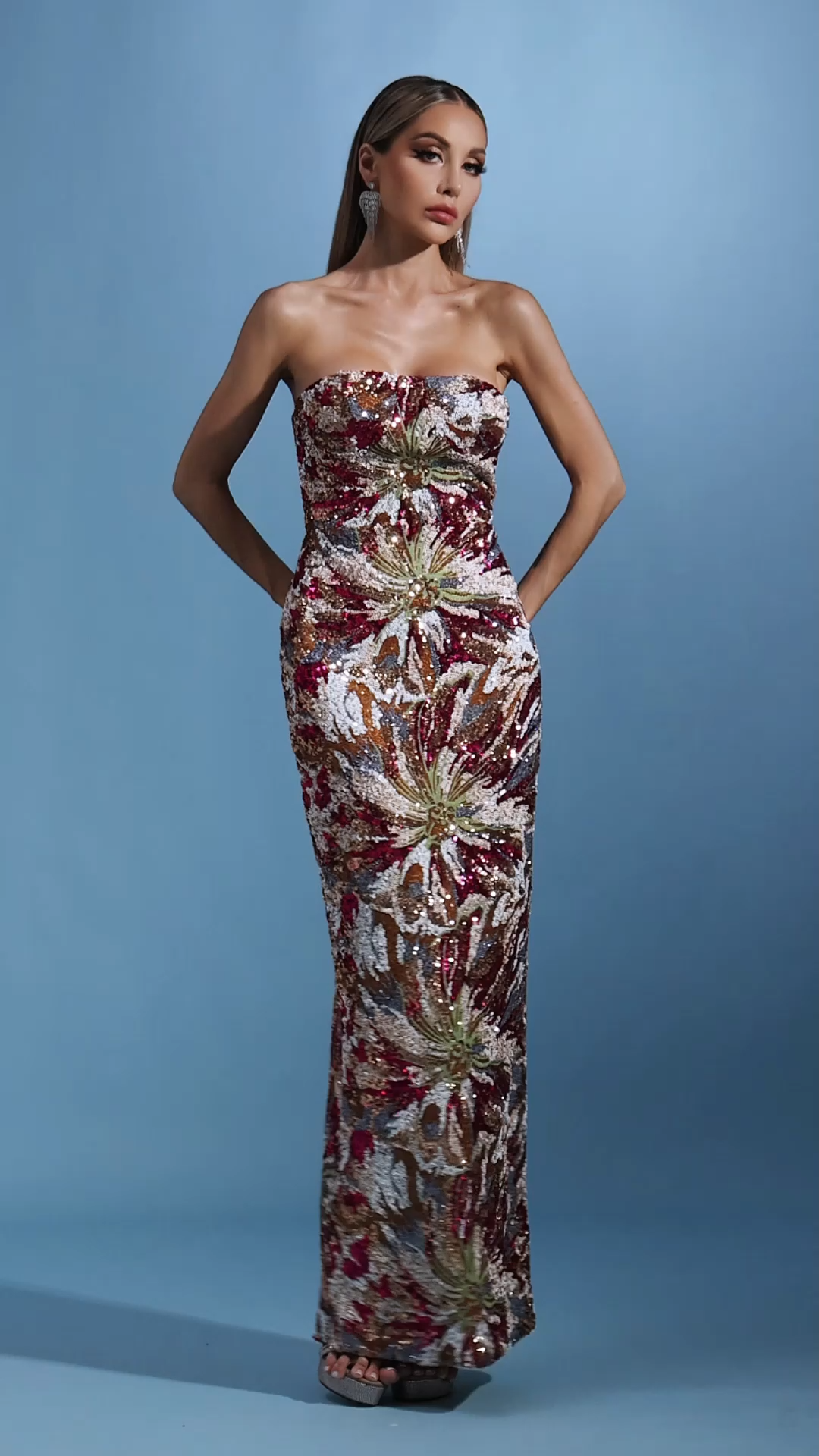 Jasmine Multi Color Sequin Floral Maxi Dress