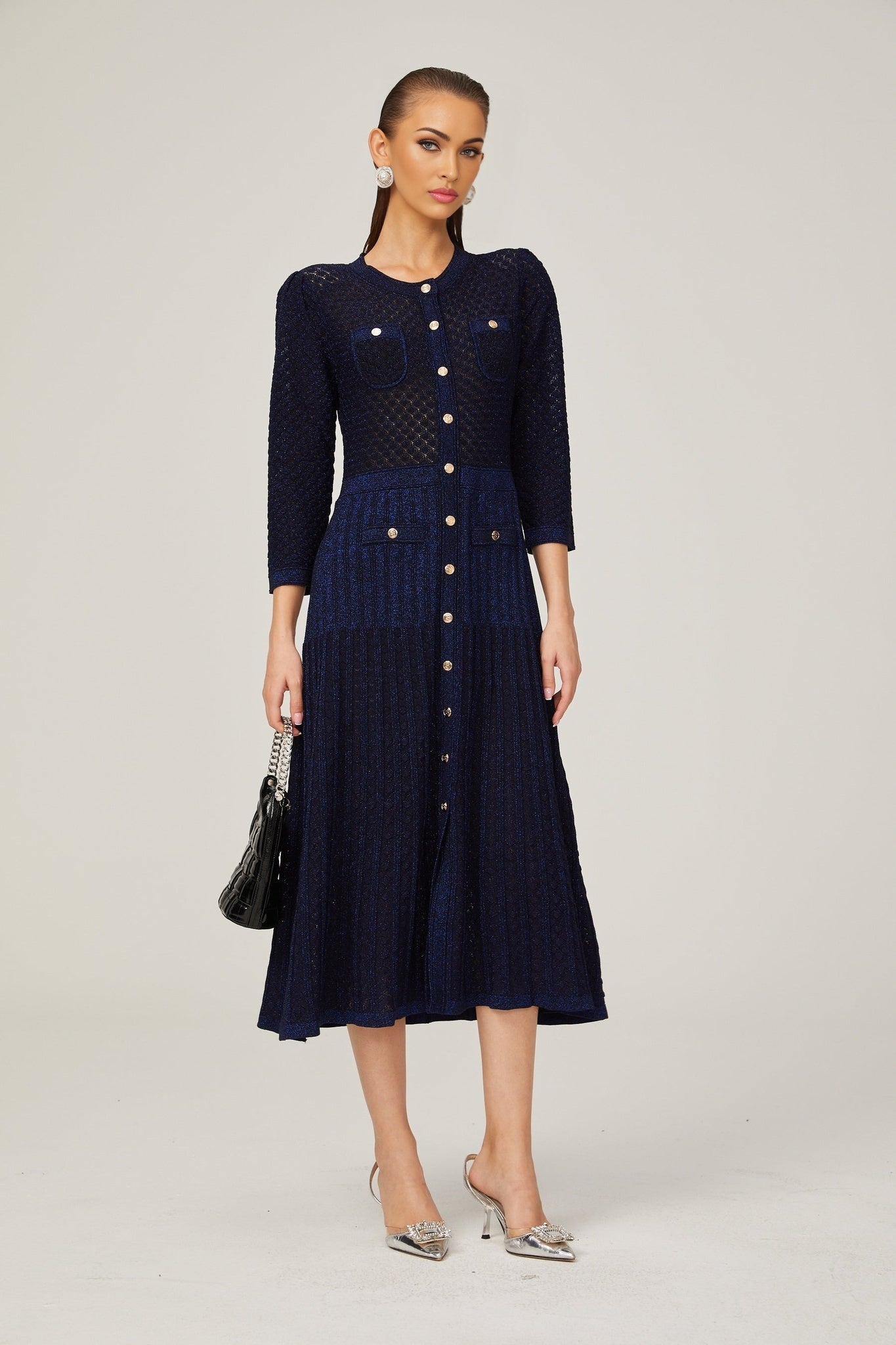 Jayla Long Sleeve Midi Dress in Vibrant Blue