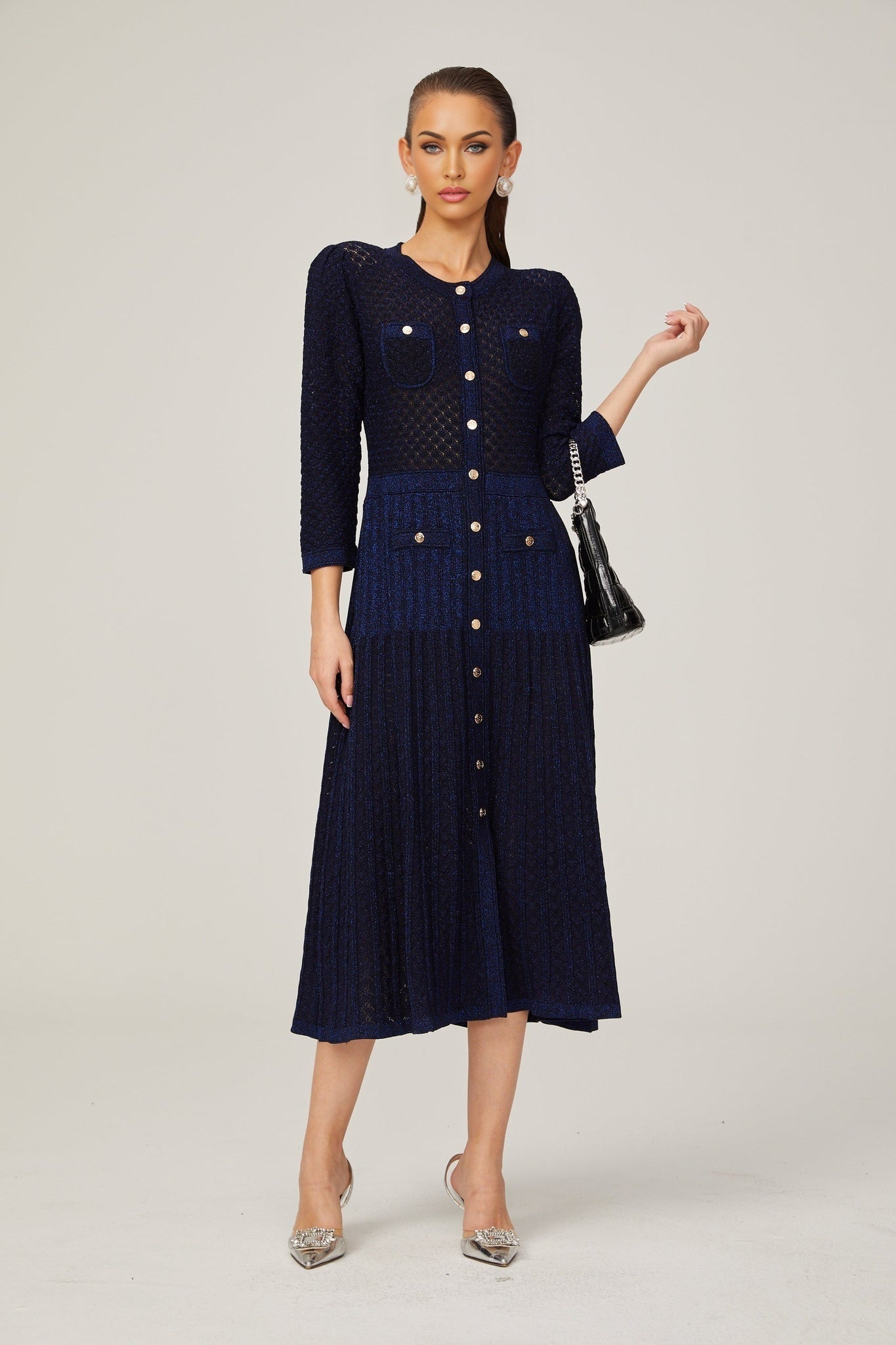 Jayla Long Sleeve Midi Dress in Vibrant Blue