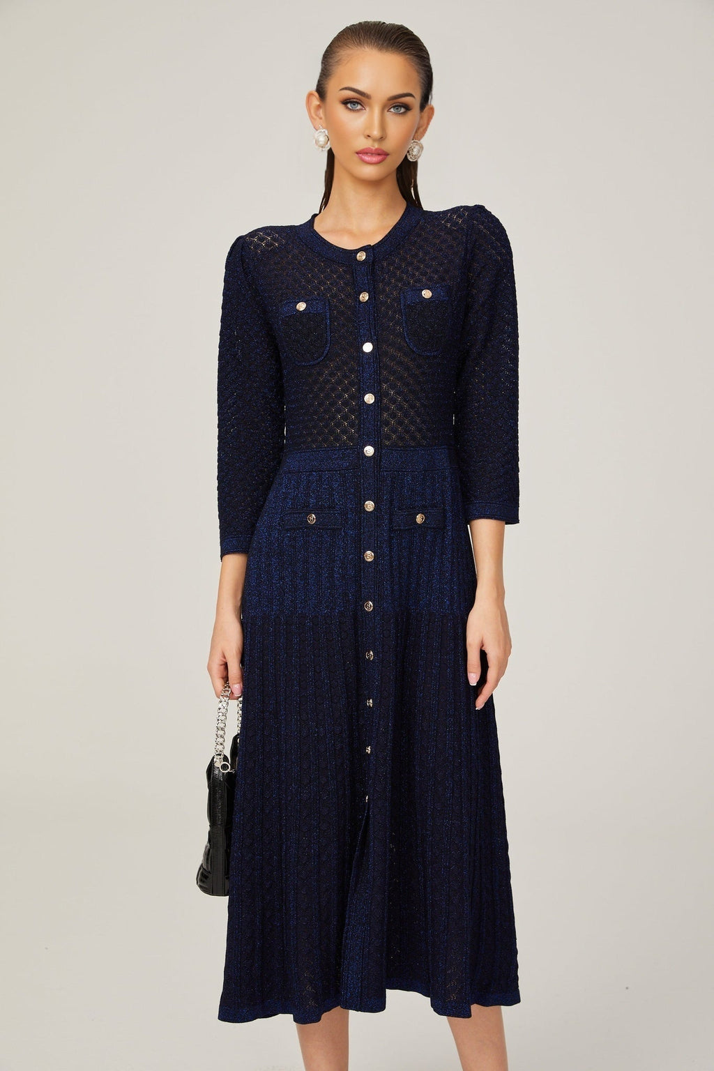 Jayla Long Sleeve Midi Dress in Vibrant Blue