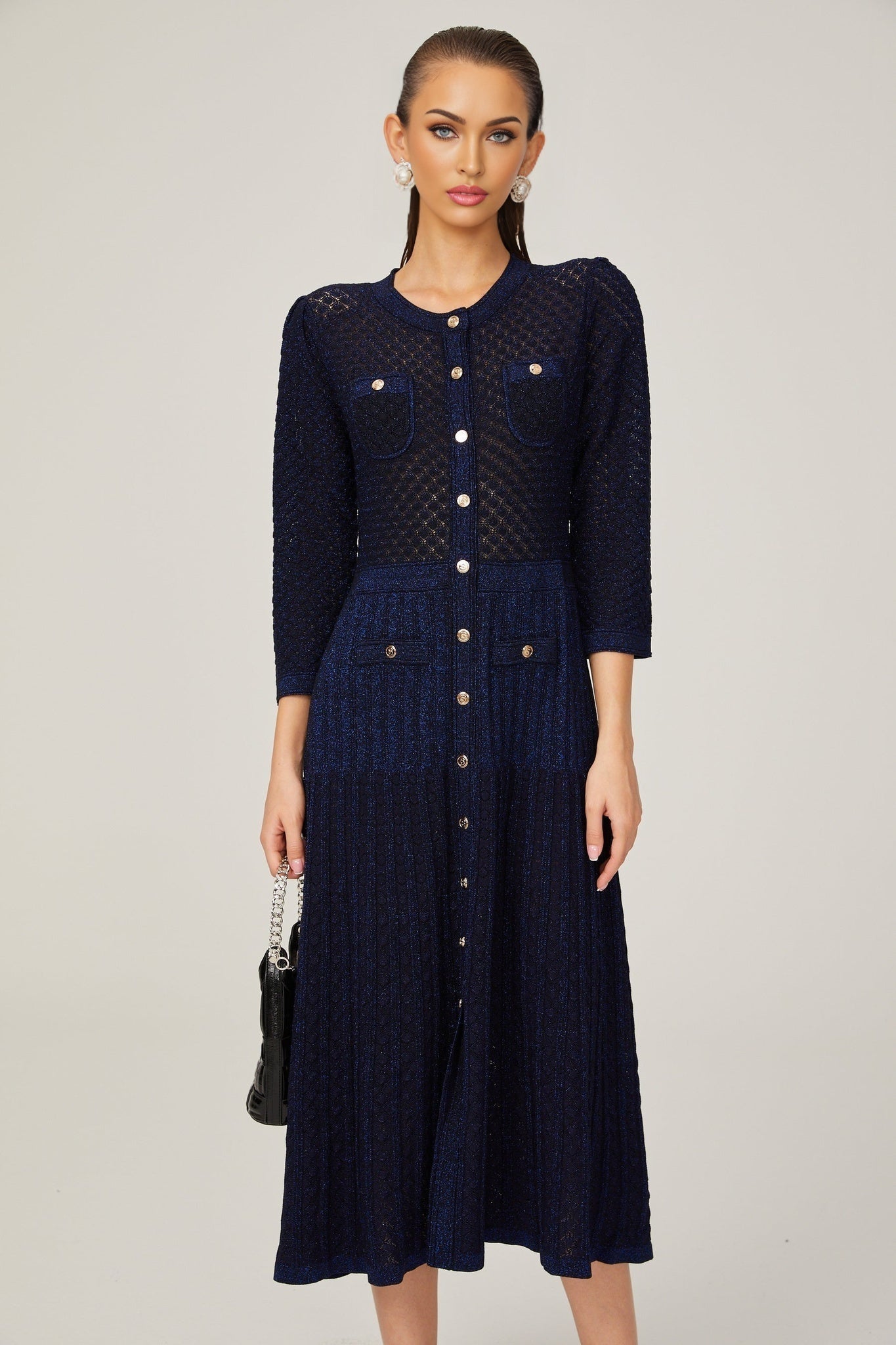 Jayla Long Sleeve Midi Dress in Vibrant Blue
