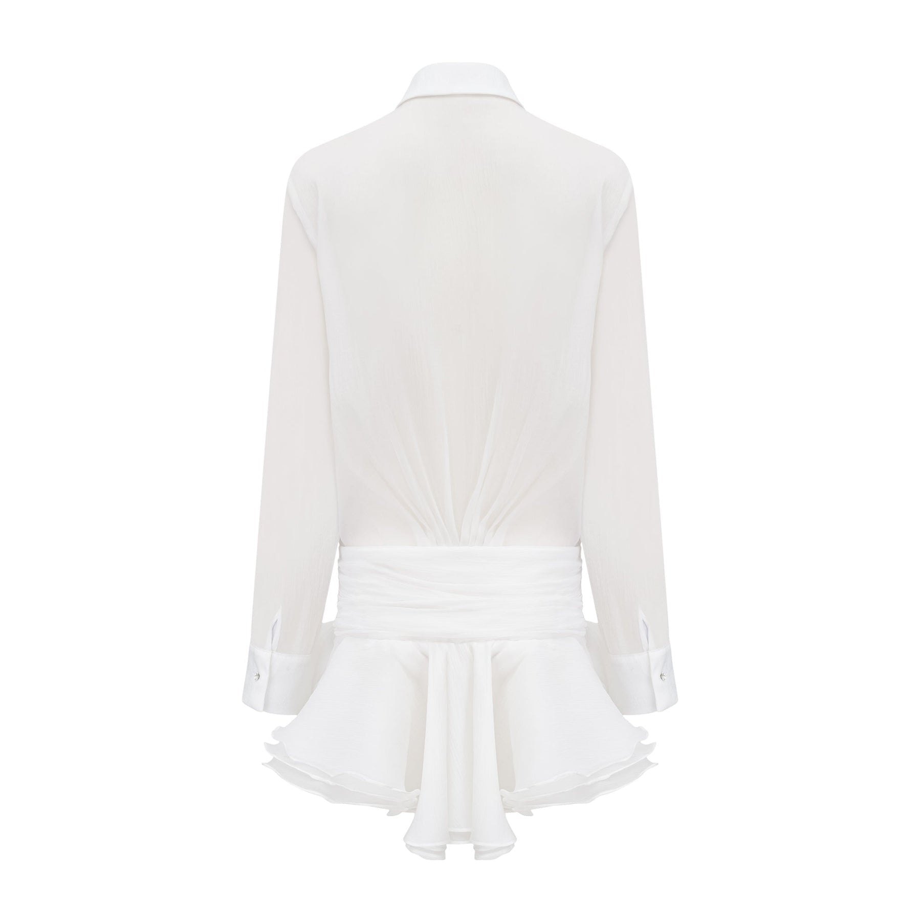 Jayla White Ruffled Blouse With Pointed Collar And Embellished Buttons