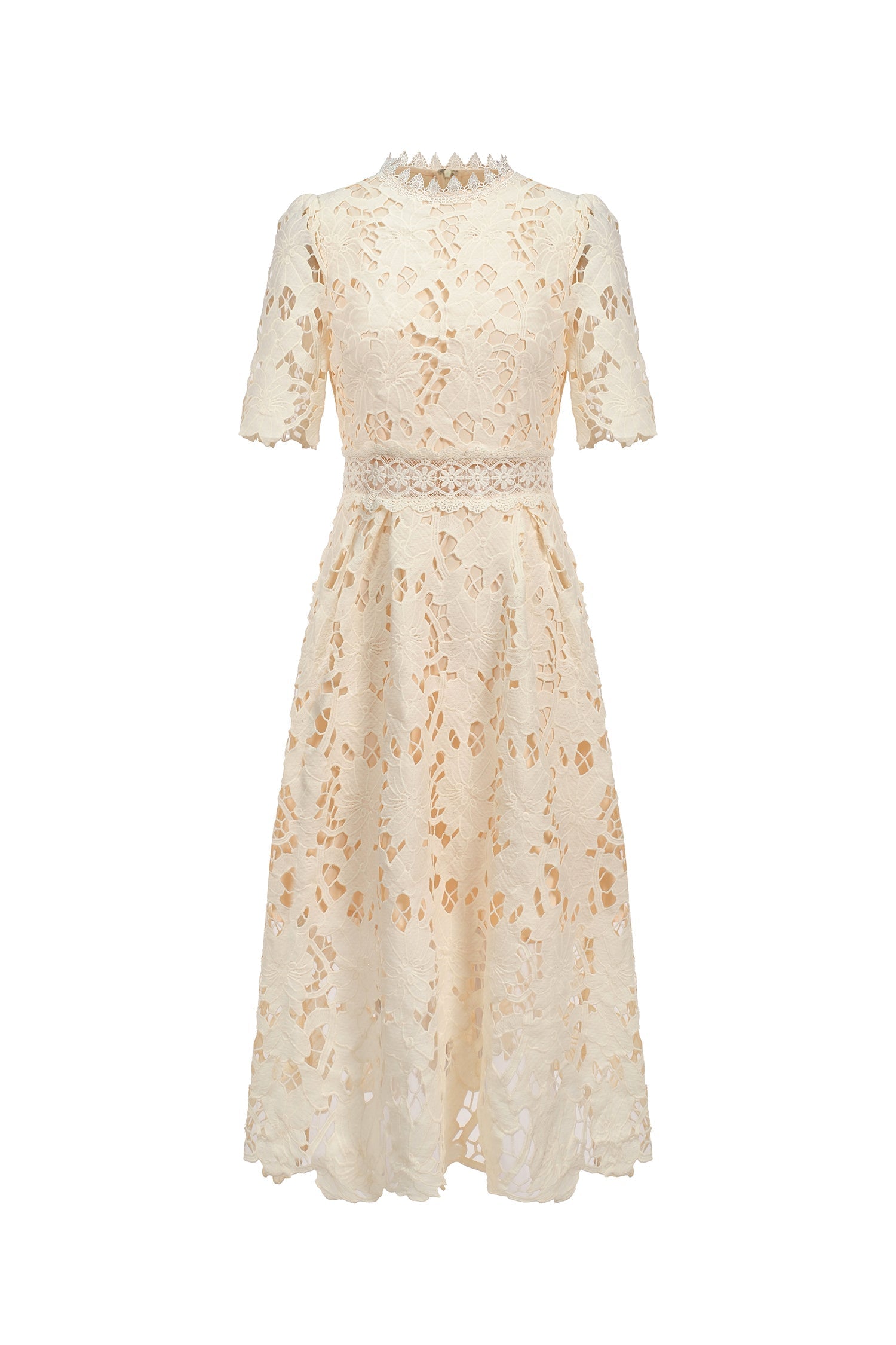 Jazlyn White Lace Midi Dress for Women Wedding Garden Party Brunch Evening Out