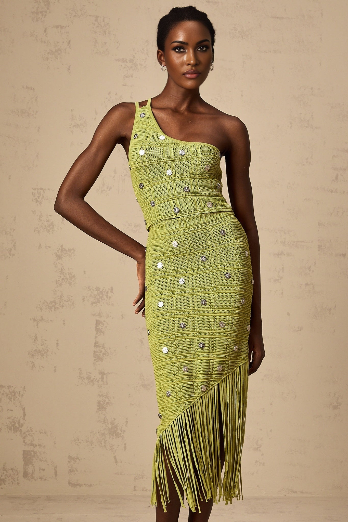 Jenna Skirt & Top Set Green Knit Top & Skirt Embellished