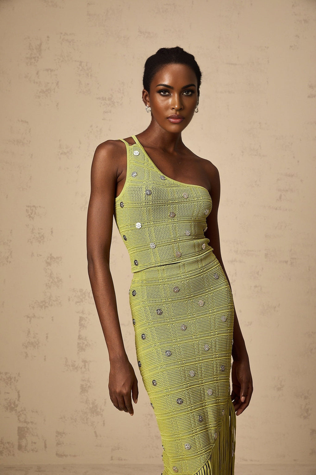 Jenna Skirt & Top Set Green Knit Top & Skirt Embellished