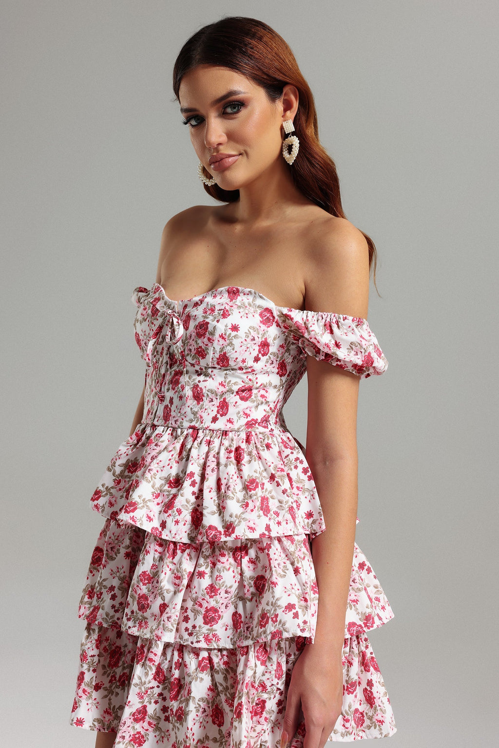 Jenna White Floral Layered Ruffle Dress