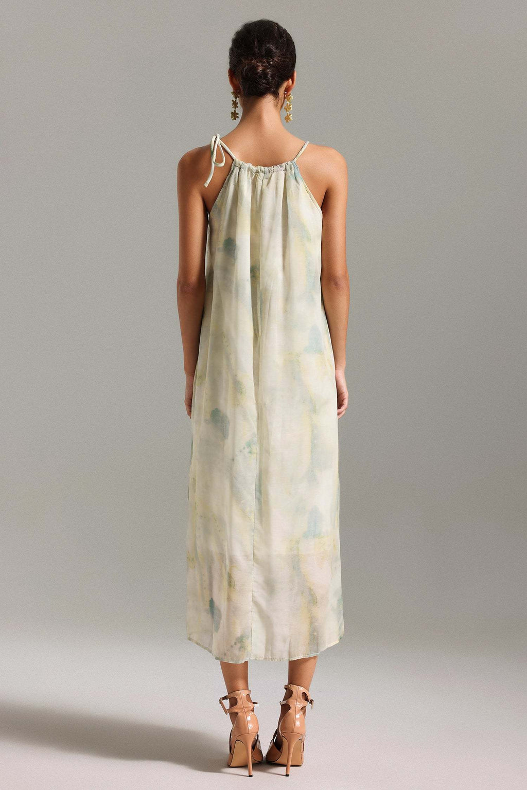 Jessica Beige Printed Sleeveless Midi Dress