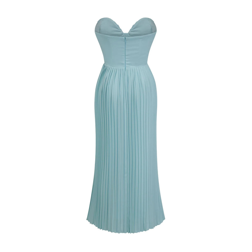 Jessica Blue Maxi Dress with Off - Shoulder Corset Style and Pleated Skirt