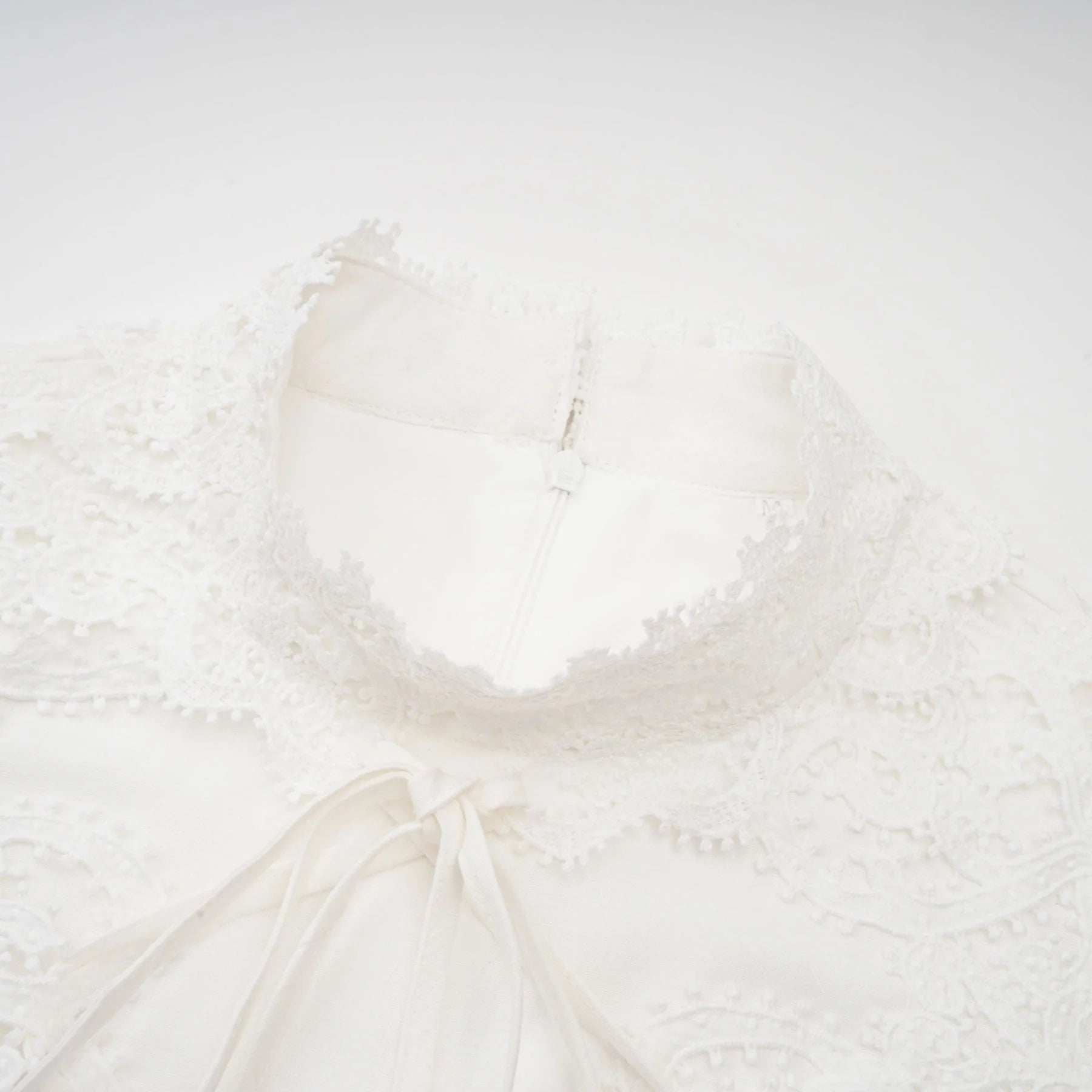 Jessica Floral Midi Dress in White with Mock Neck & Lace Embellishment
