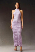 Jessica Purple Halter Maxi Dress Diamond Fold Detailing