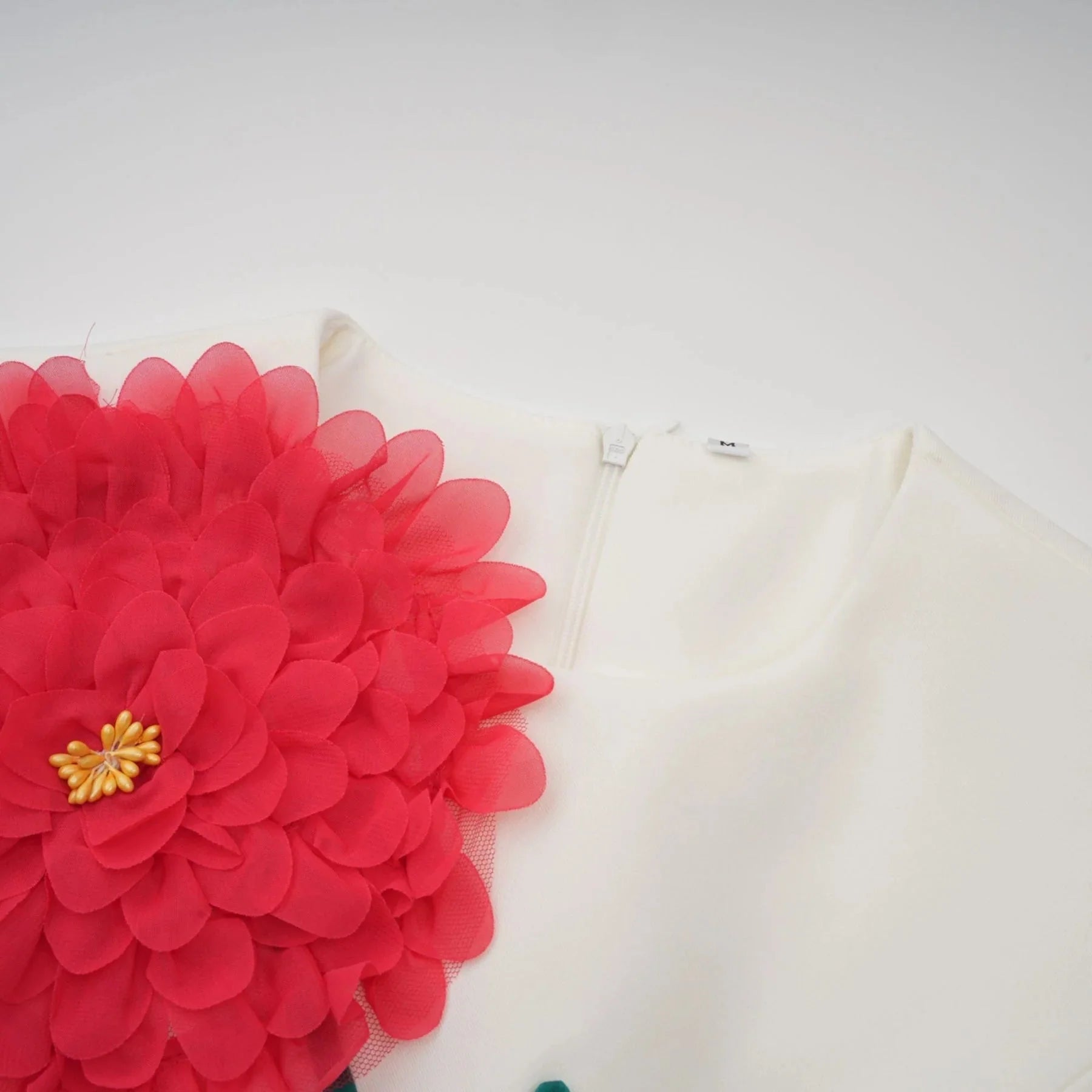 Joanna Midi Dress White 3D Petal Sleeveless Shift & Dart Detailing