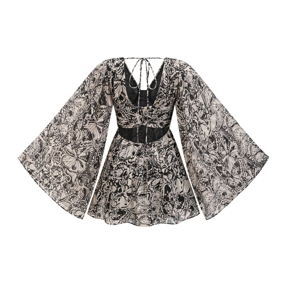 Joanna Mini Dress Black White Pattern VNeck Cut Out
