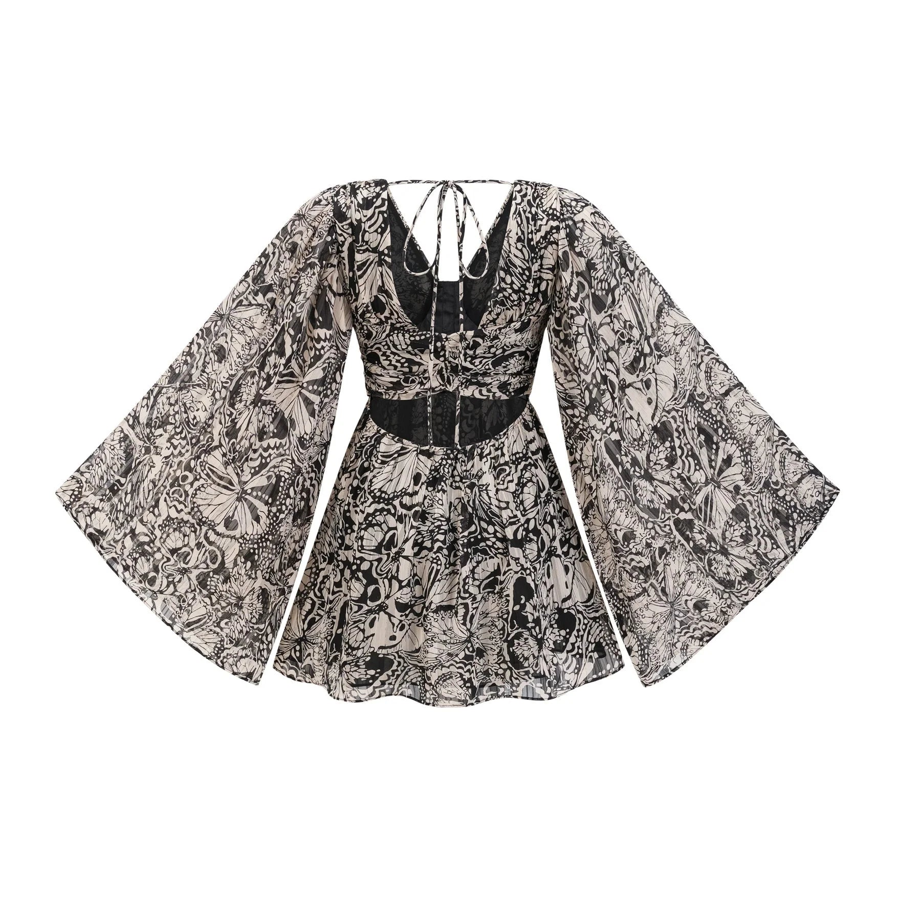 Joanna Mini Dress Black White Pattern VNeck Cut Out