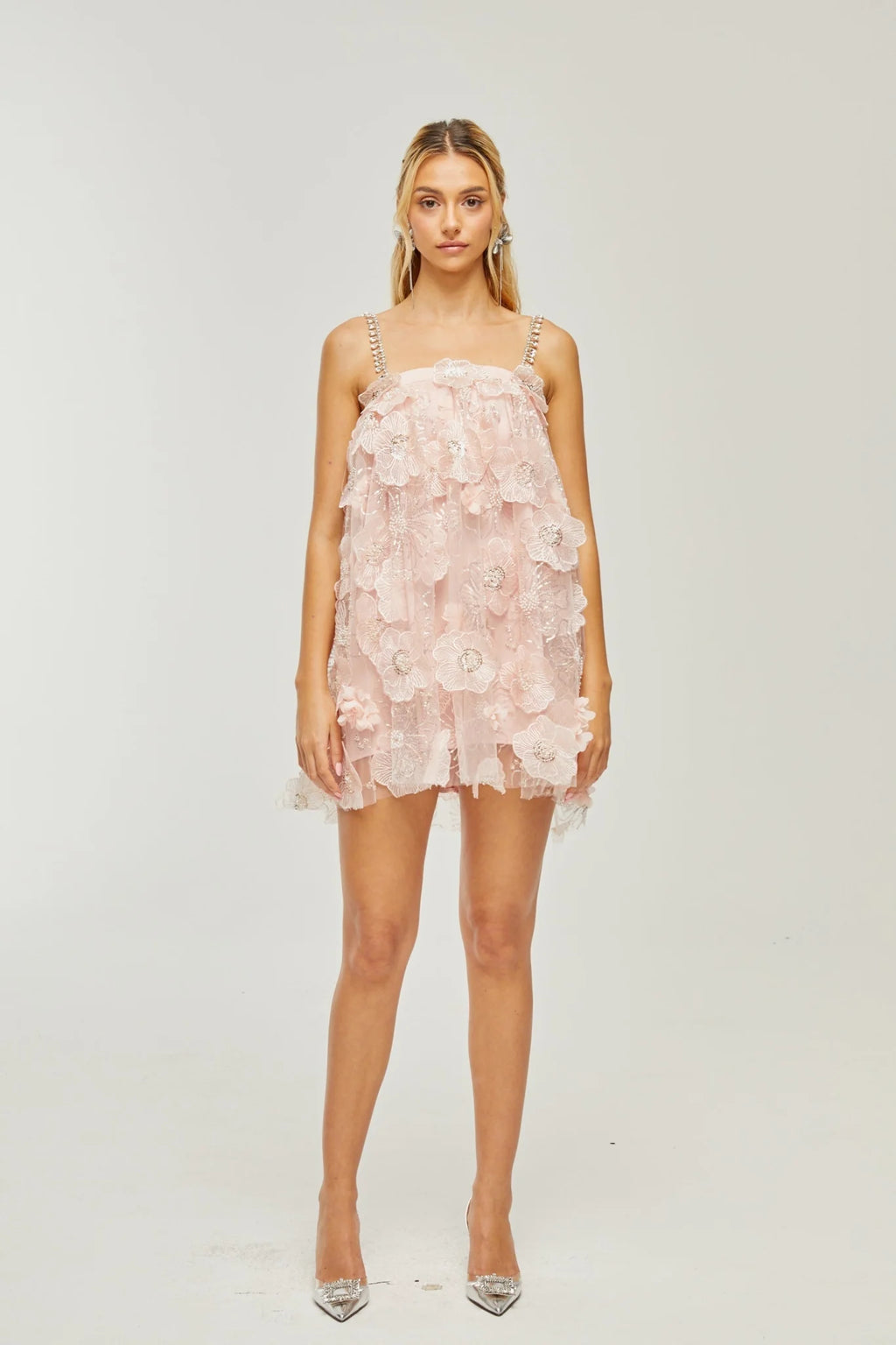 Joanna Mini Dress Crystal Flower Pearl Pink